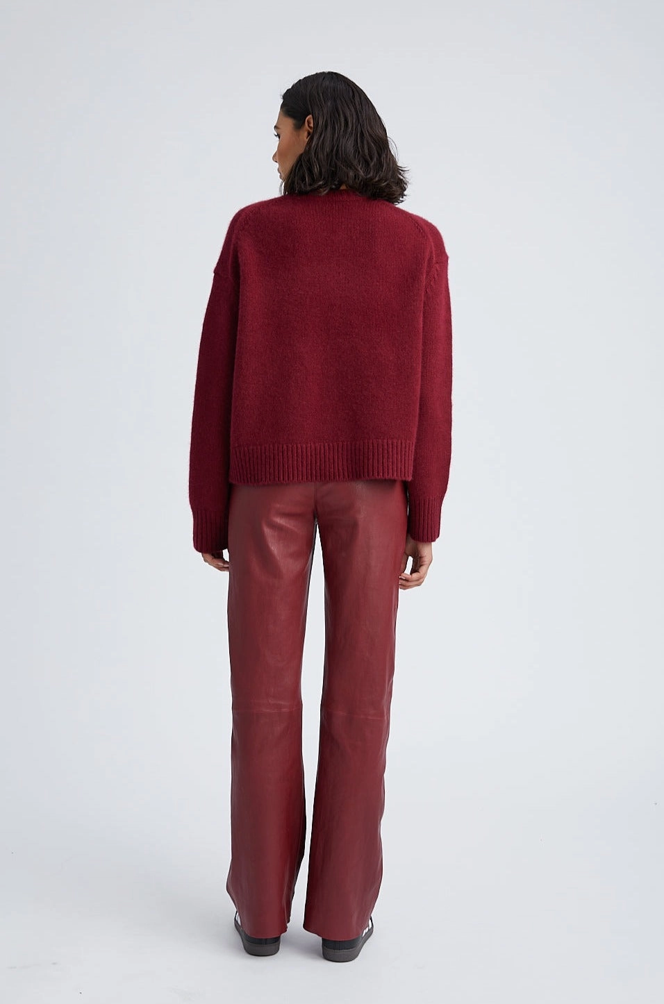 Premium Look Crimson Leather Straight Leg Trousers