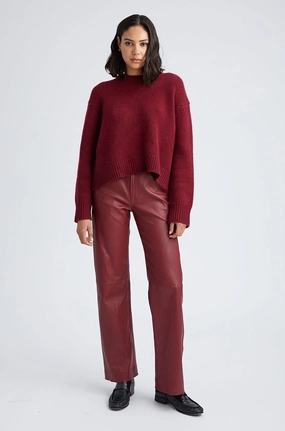 Crimson Leather Straight Leg Trousers Essential Waist