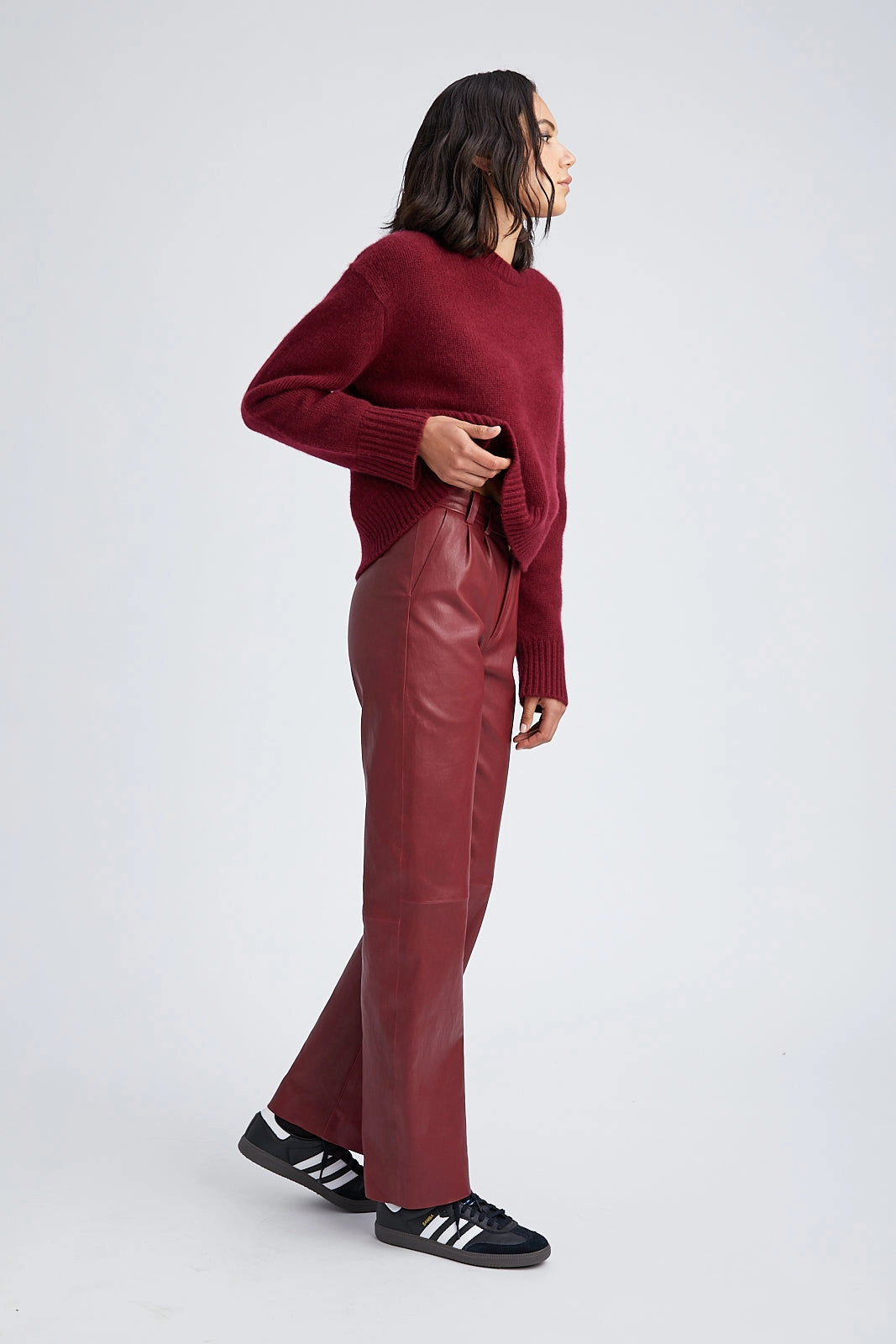 Effortless Design Sport Ready Crimson Leather Straight Leg Trousers