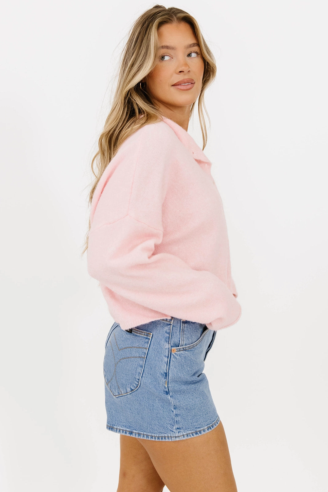Non Closure Collar Piper Cardigan in Baby Pink