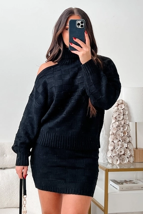 Collection Of Memories Woven Sweater & Skirt Set (Black) DurableZipper Eco Friendly Blend