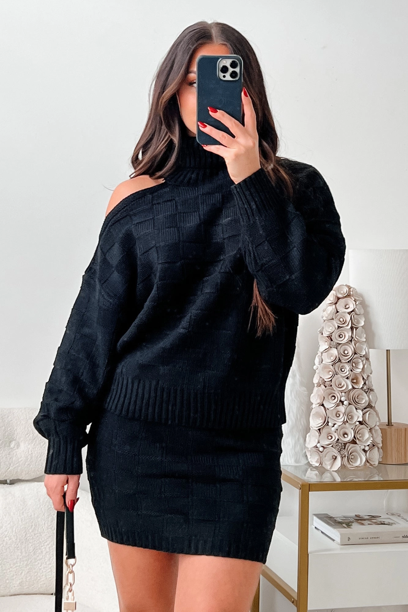 Collection Of Memories Woven Sweater & Skirt Set (Black) DurableZipper Eco Friendly Blend
