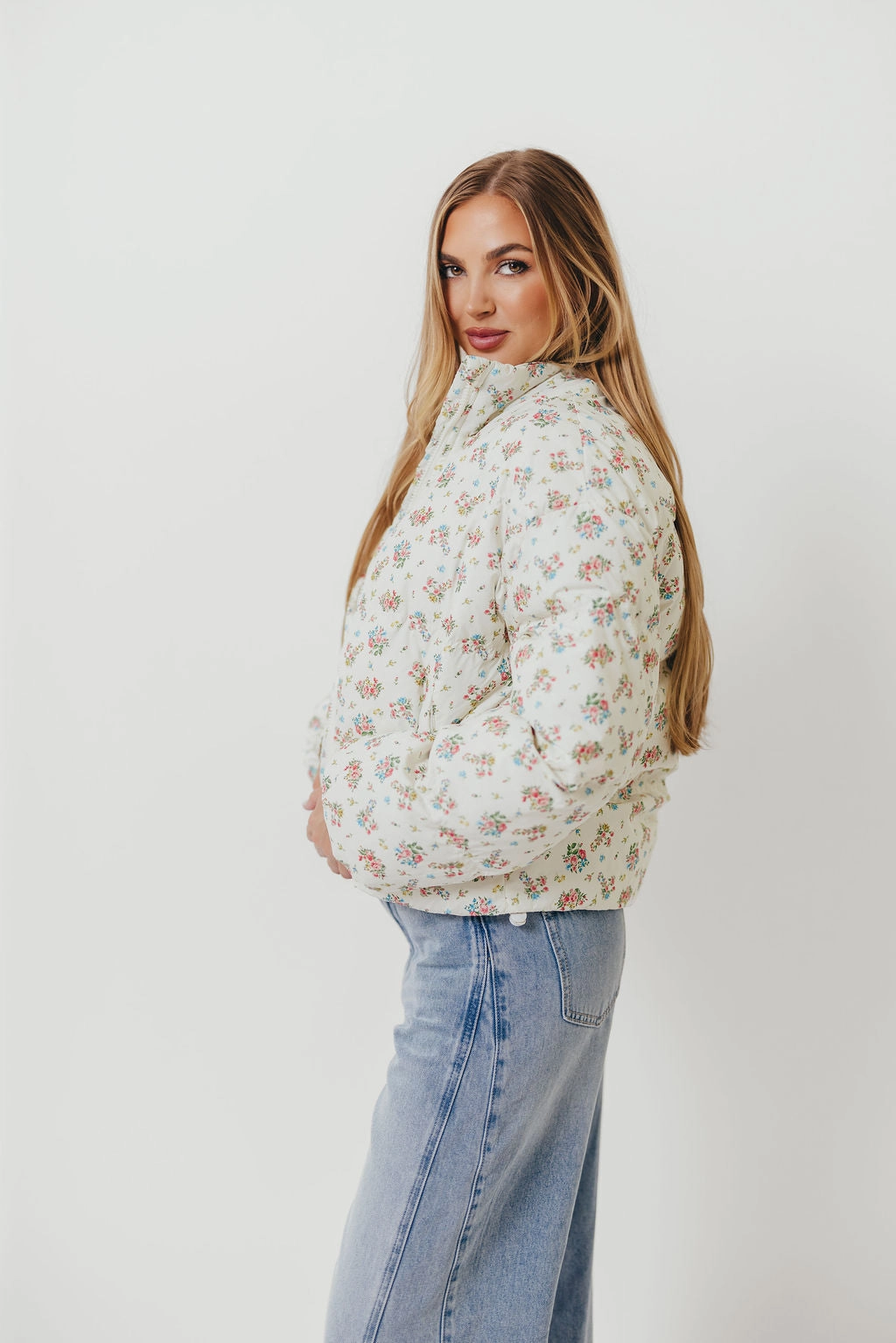 Emmalee Puff Jacket in Floral VentilatedMesh Relaxed Tee