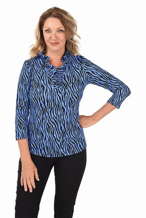 Lightweight Blouse Hypnotic Zebra Ruffle Neck UPF50  Top