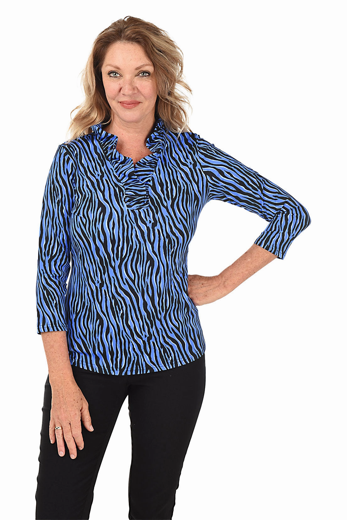 Hypnotic Zebra Ruffle Neck UPF50  Top SoftTouchBrushedInterior Casual Jacket