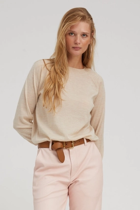Latte Cashmere Raglan Sweater Yarn Dyed Stripes MicrofiberBlend