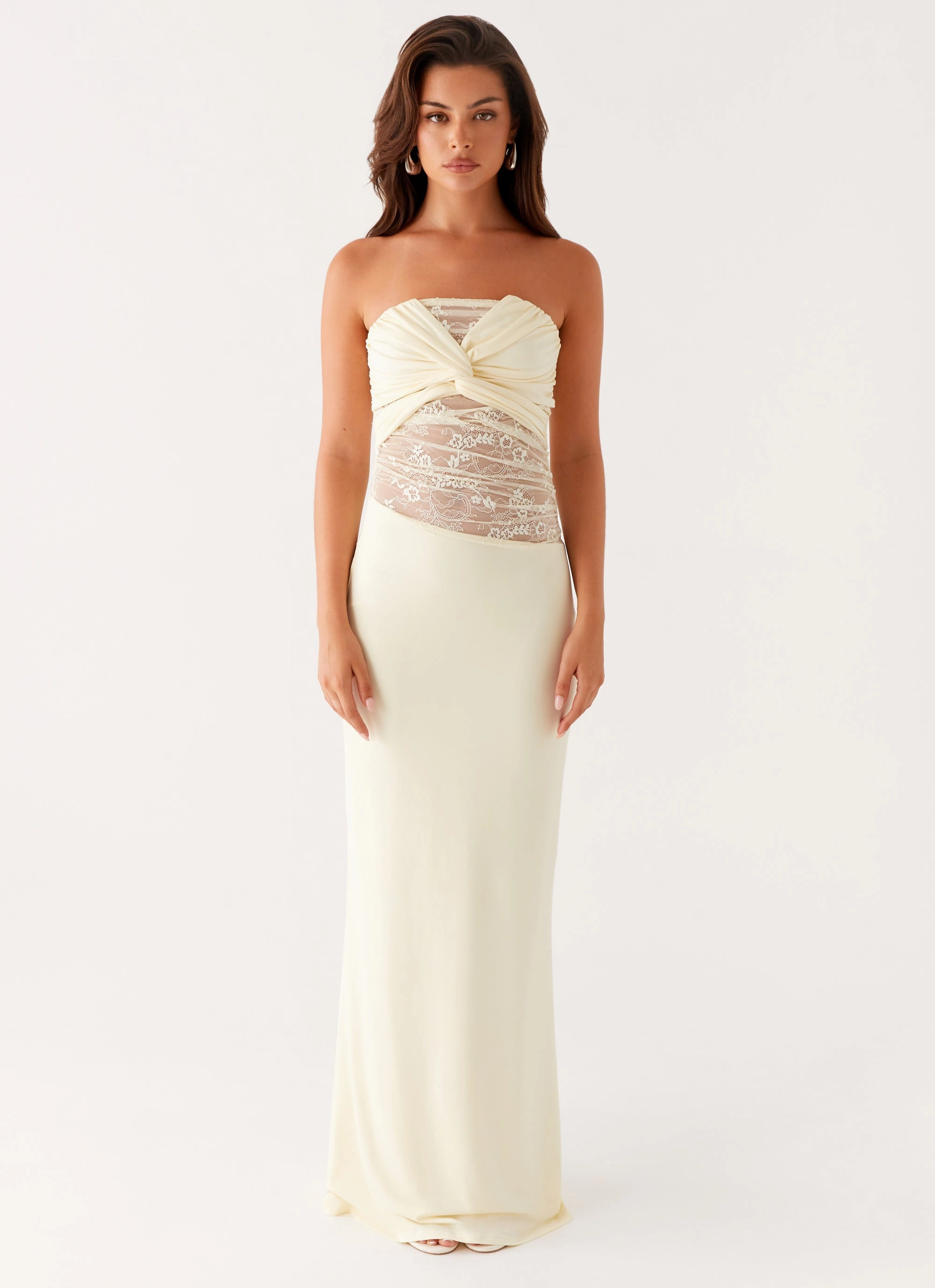 Sweet Energy Strapless Maxi Dress - Yellow Side Ruching Chic Rhythm