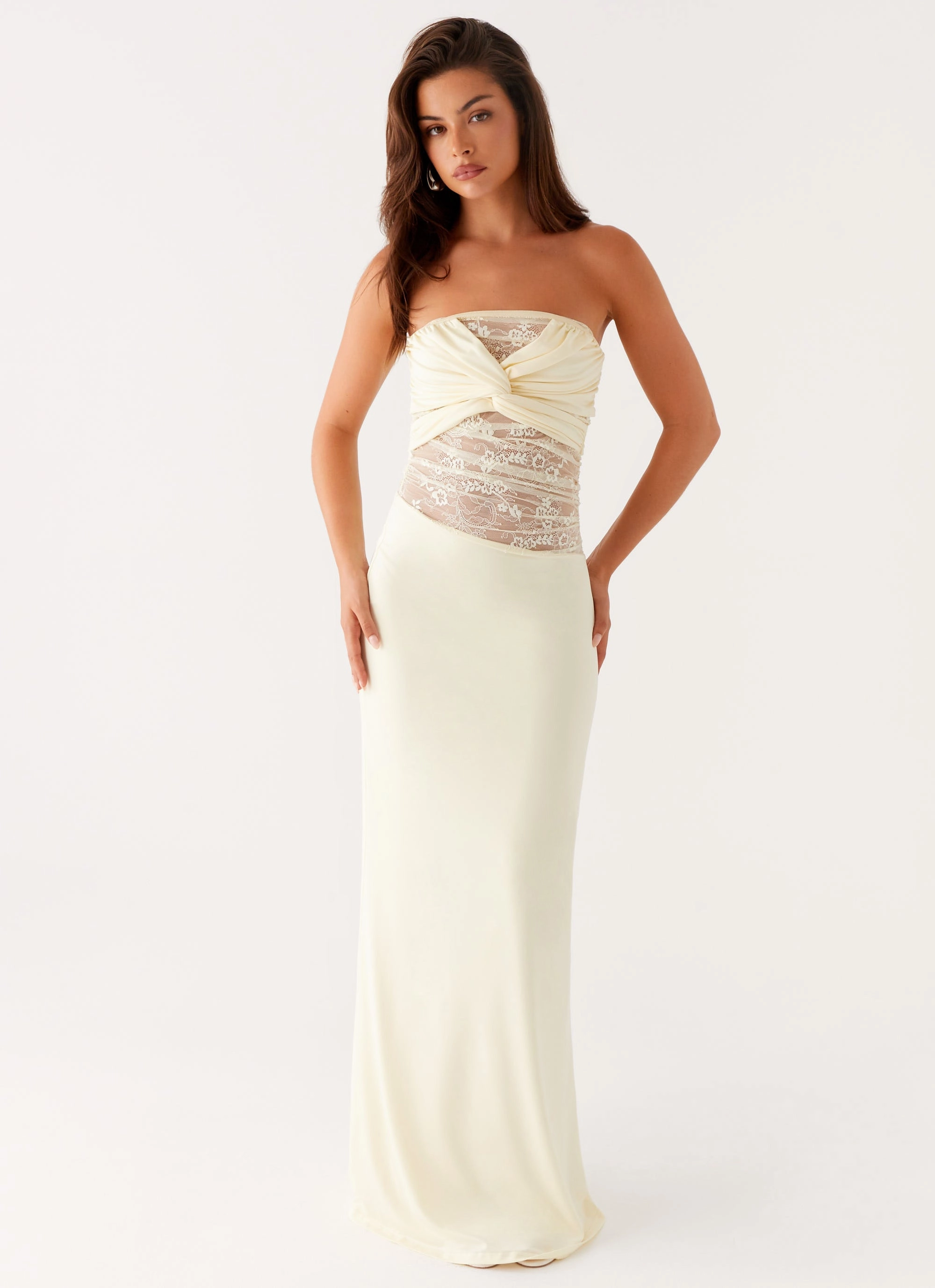 Sweet Energy Strapless Maxi Dress - Yellow Subtle Fit