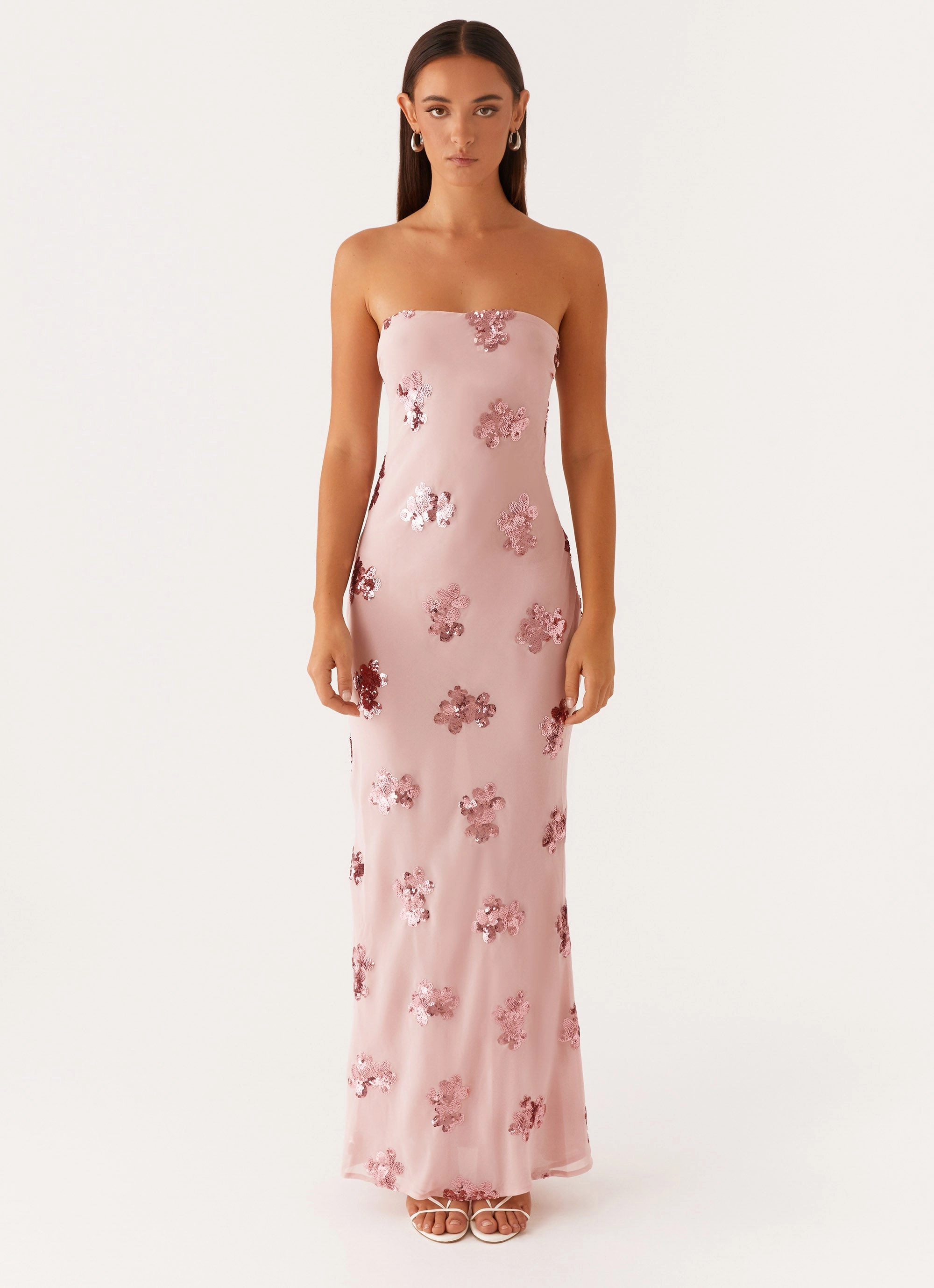 Sweet Escape Sequin Maxi Dress - Baby Pink Olive Tone