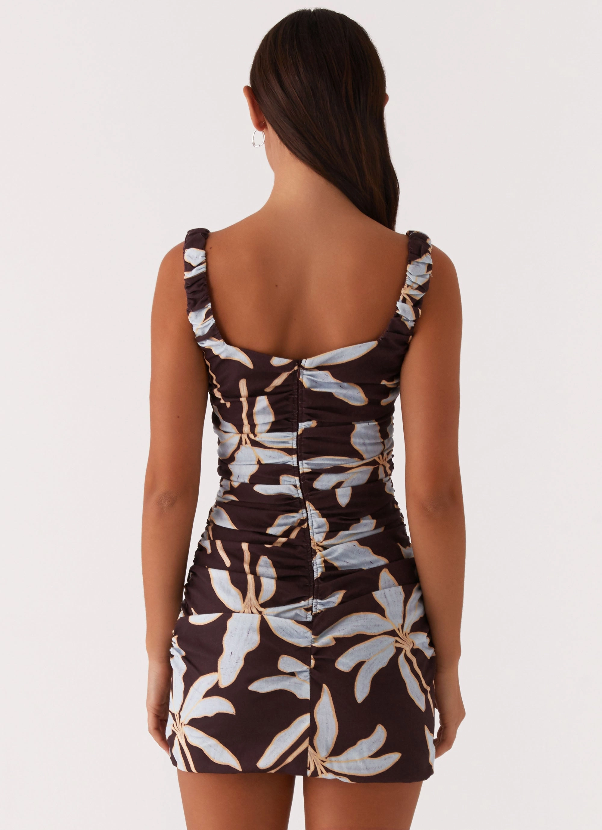 Lightweight Fabric Sweet Melody Ruched Mini Dress - Opulent Brown