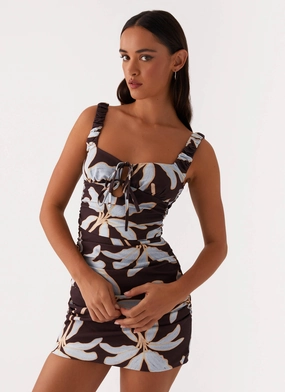 Neutral Base Versatile Comfort Sweet Melody Ruched Mini Dress - Opulent Brown