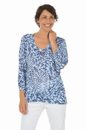 Swirled Tiles Criss Cross Tunic SheerLayering Comfortable Collar