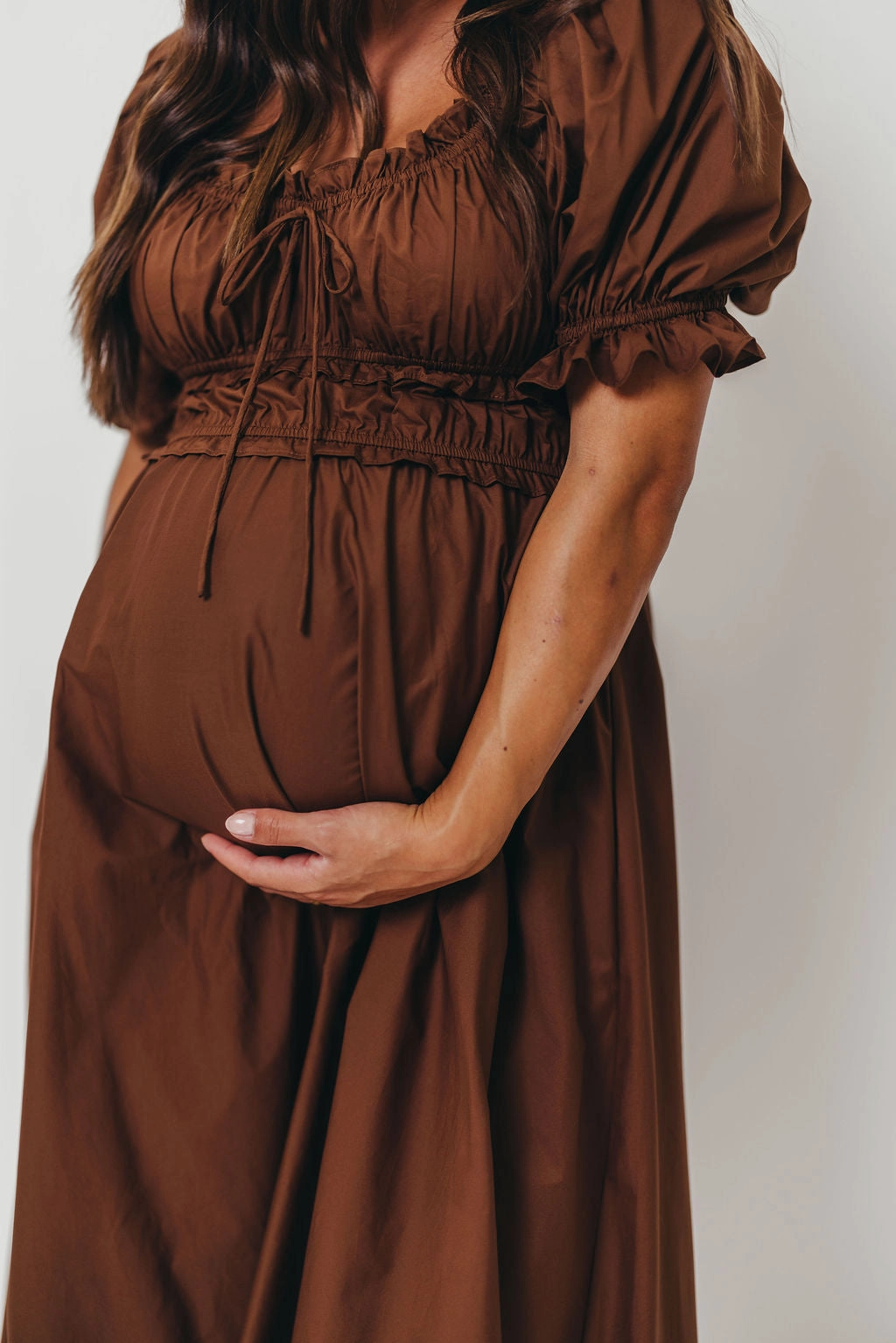 polka-dot Flattering Comfort Wear Sydnee Cotton Maxi Dress in Chocolate Brown - Bump Friendly - Restocking in Nov