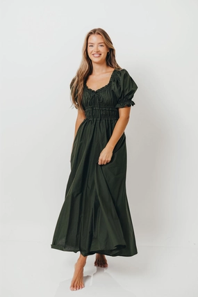 Flattering Comfort Wear Sydnee Cotton Maxi Dress in Evergreen - Bump Friendly - Restocking in Nov