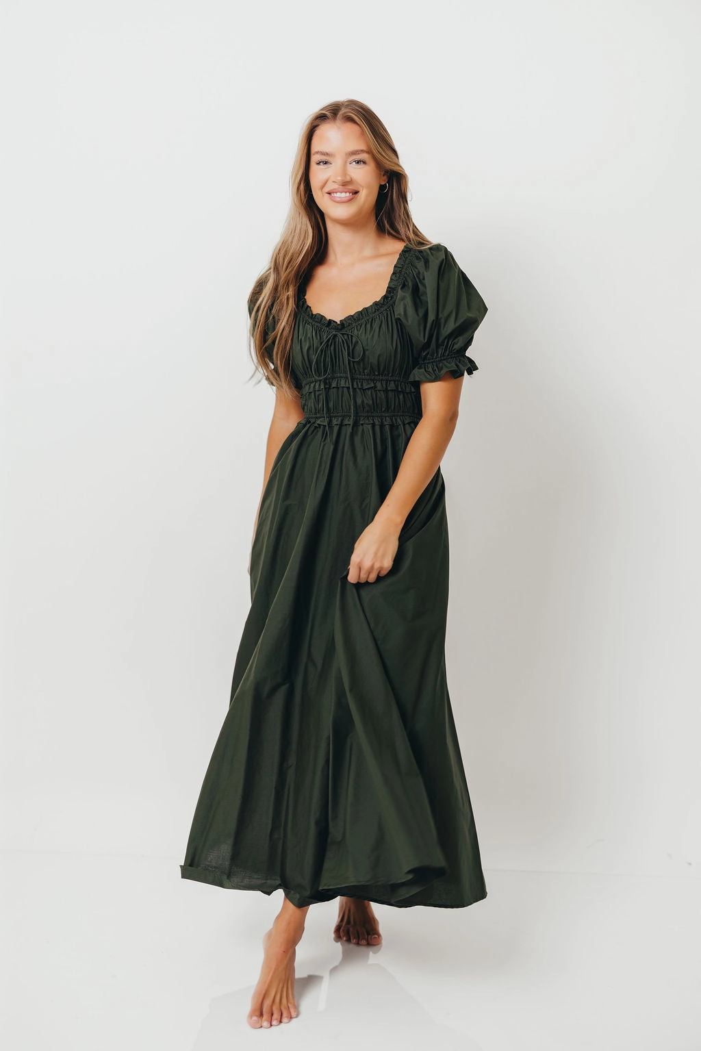 Flattering Comfort Wear Sydnee Cotton Maxi Dress in Evergreen - Bump Friendly - Restocking in Nov