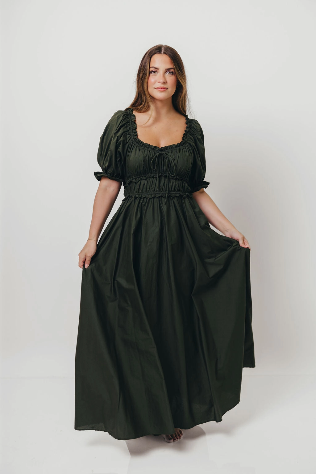 Climate-Adaptive Timeless Cut Sydnee Cotton Maxi Dress in Evergreen - Bump Friendly - Restocking in Nov