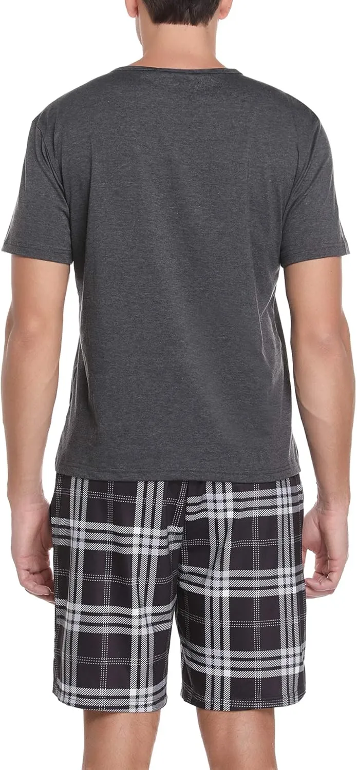 Sykooria Mens Pajamas Set Cotton Pajamas Shorts Set Short Sleeve Pjs Sets Soft Sleepwear S-XXL