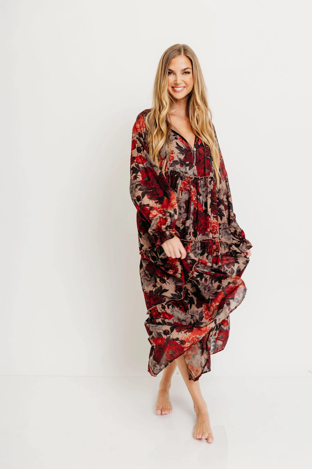 Timeless Waist Tabitha Midi Dress in Sand - Bump Friendly