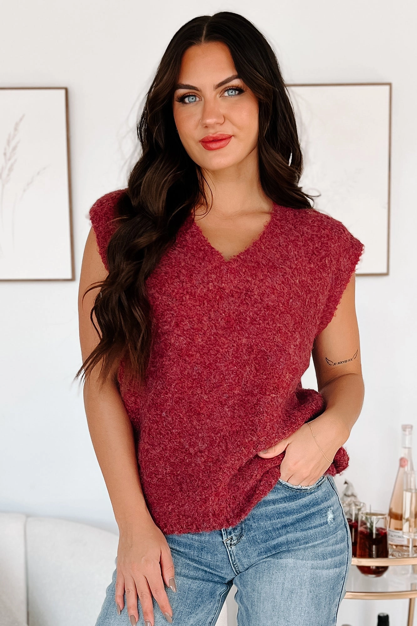 Cozy Embrace Sweater Vest (Burgundy) LowImpact Manufacturing Fade Resistant Dye