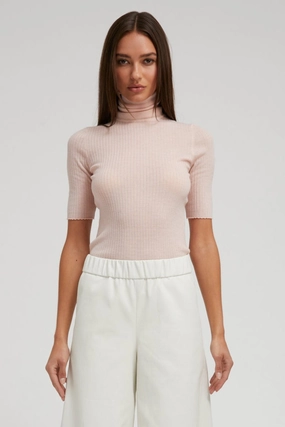 Blush Cashmere Turtleneck Double Chest Pocket