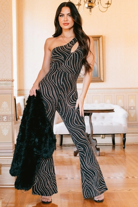 ContouredPanels Queen Of Compliments Metallic Glitter Jumpsuit (Black/Gold)