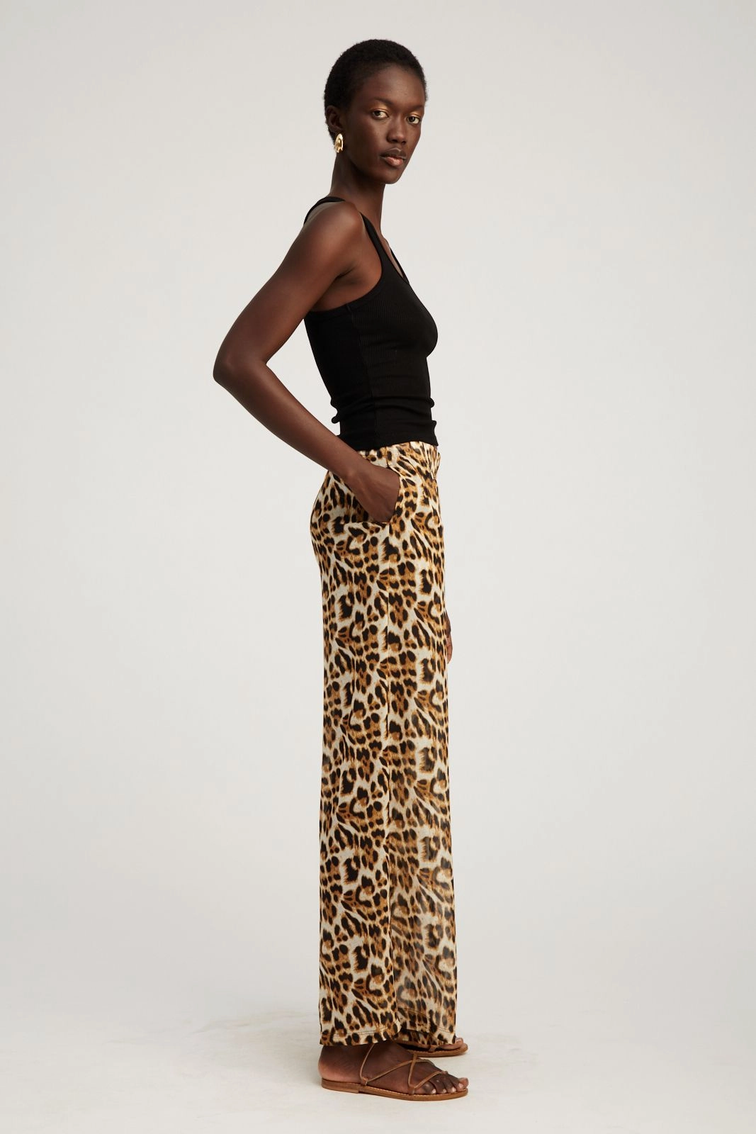 Leopard Silk Wide Leg Trousers Flexibility Built-In Smooth Texture