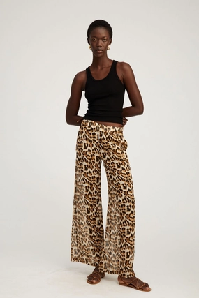 Leopard Silk Wide Leg Trousers Casual Stretch Wear