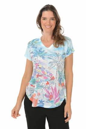Flexible Knit Fabric Seaside Short Sleeve Slub Knit Top