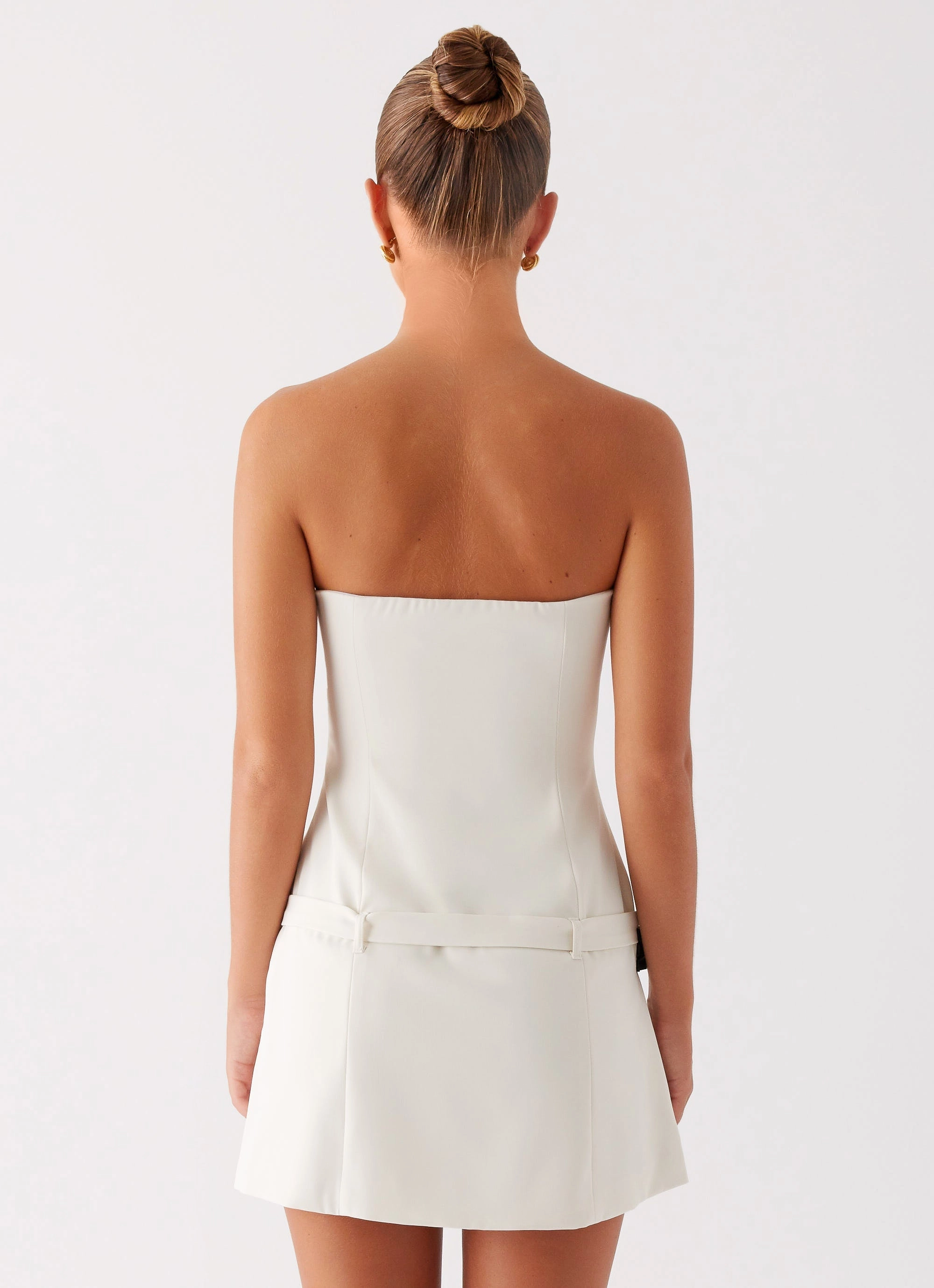 Sleek Waist Calm Lines Lume Strapless Mini Dress - Ivory