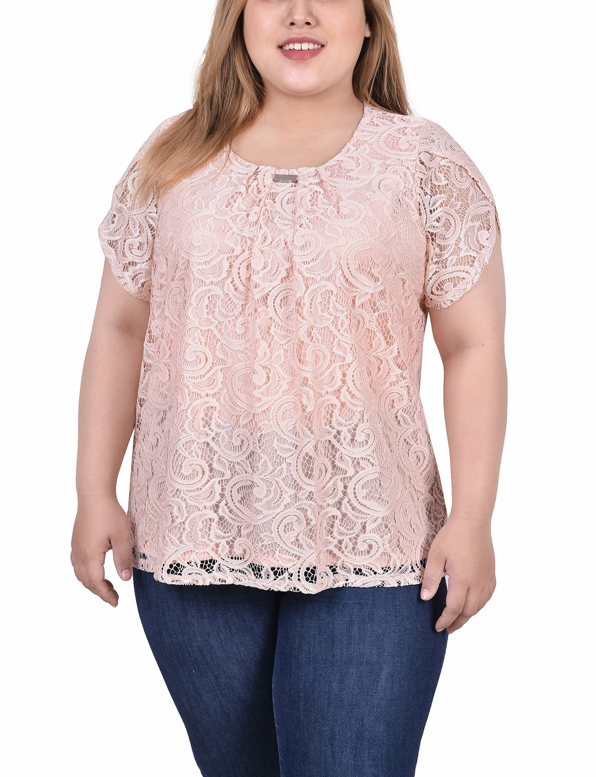 Plus Size Lace Petal Sleeve Top WrinkleResistant Professional Look