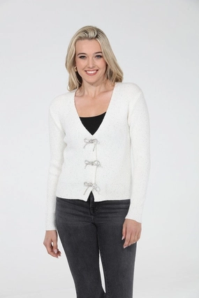 Ribbed Hem Finish Buttonless Closure The Mira Cardigan in Ivory