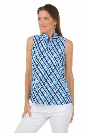 MultiPanel Design EasyCareMaterial Argyle Plaid Cooling UPF50  Sleeveless Zip Top