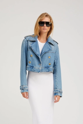Outdoor Adventure Stretchable Waistband Paradis Cropped Denim Trench