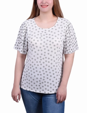 Contrast Stitch Accent TemperatureRegulating Fabric Petite Pleated-Sleeve Top