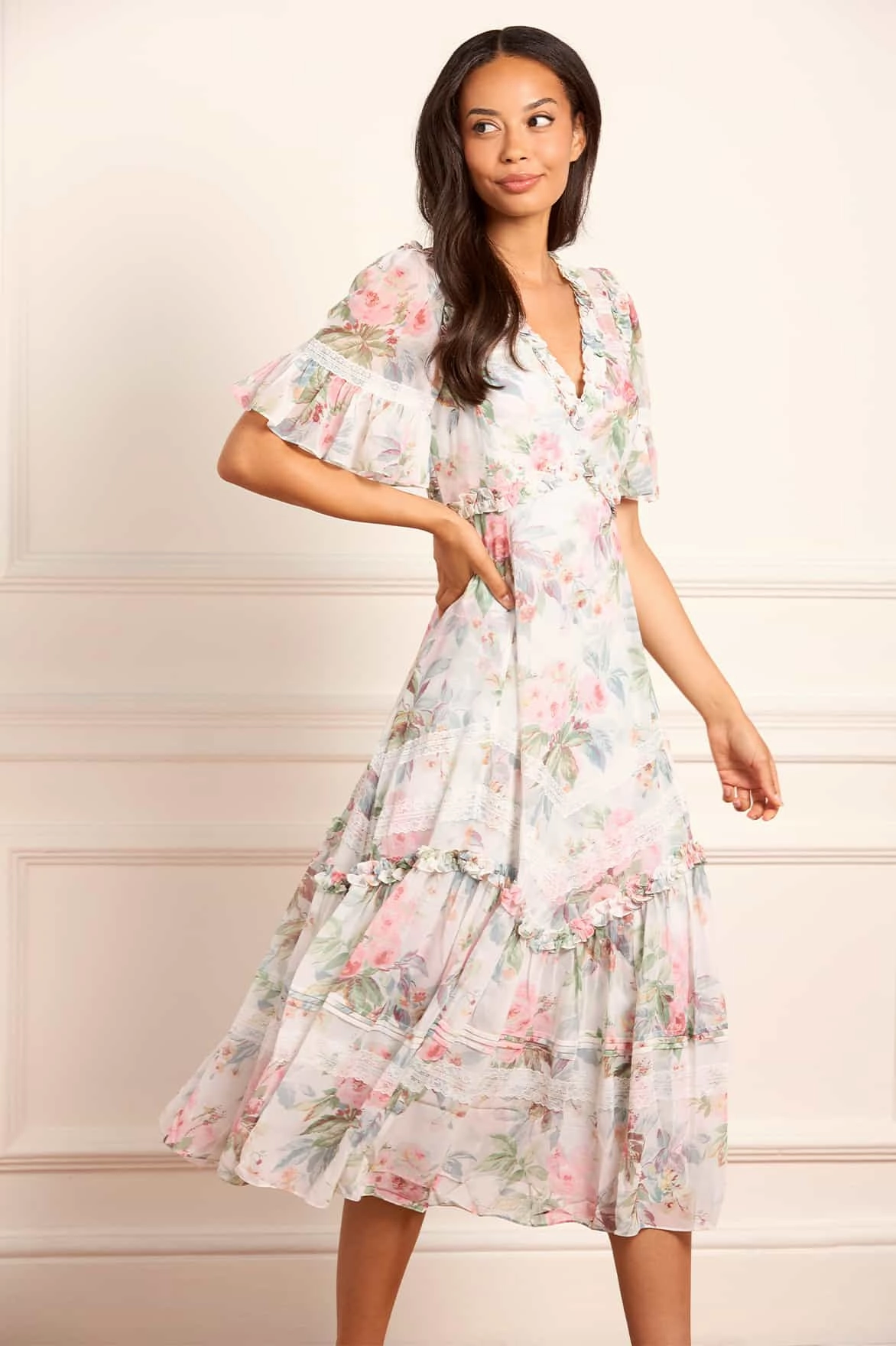 Modern Silhouette Easy Layers Paradise Garden Sonata Georgette Ballerina Dress