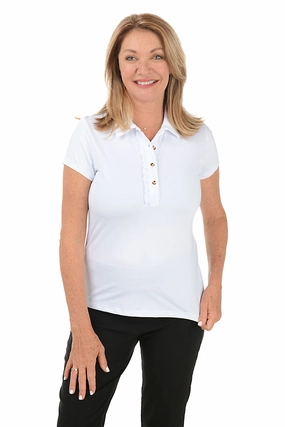 Solid Lizzie Ruffled Short Sleeve Polo Top Weighted Hem Design QuickDrying