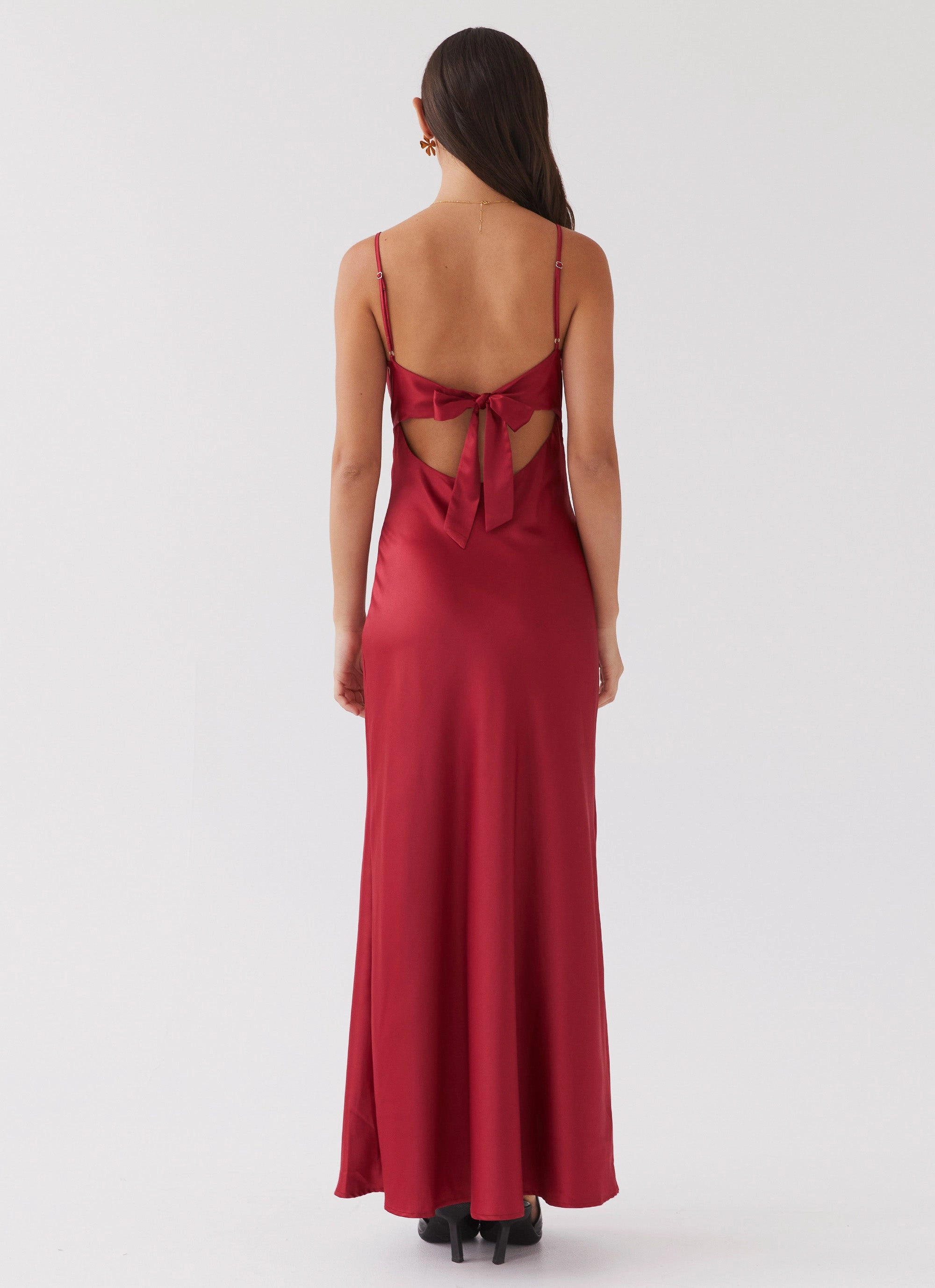 Flora Satin Maxi Dress - Cherry Polished Motion Shine Soft