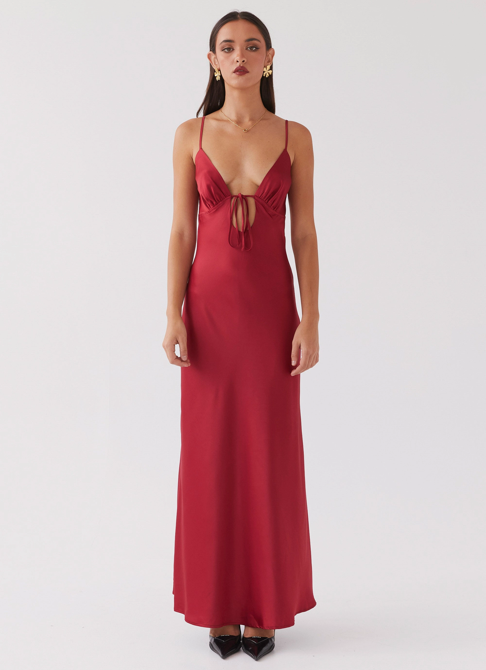Fashionable Look Flora Satin Maxi Dress - Cherry
