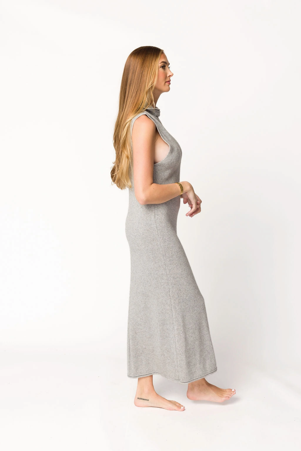 Ribbed-Texture Quinn Turtleneck Maxi Dress in Heather Grey *Final-Sale*