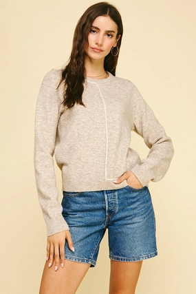 sporty wear Stitch Detailed Knit Sweater in Oatmeal