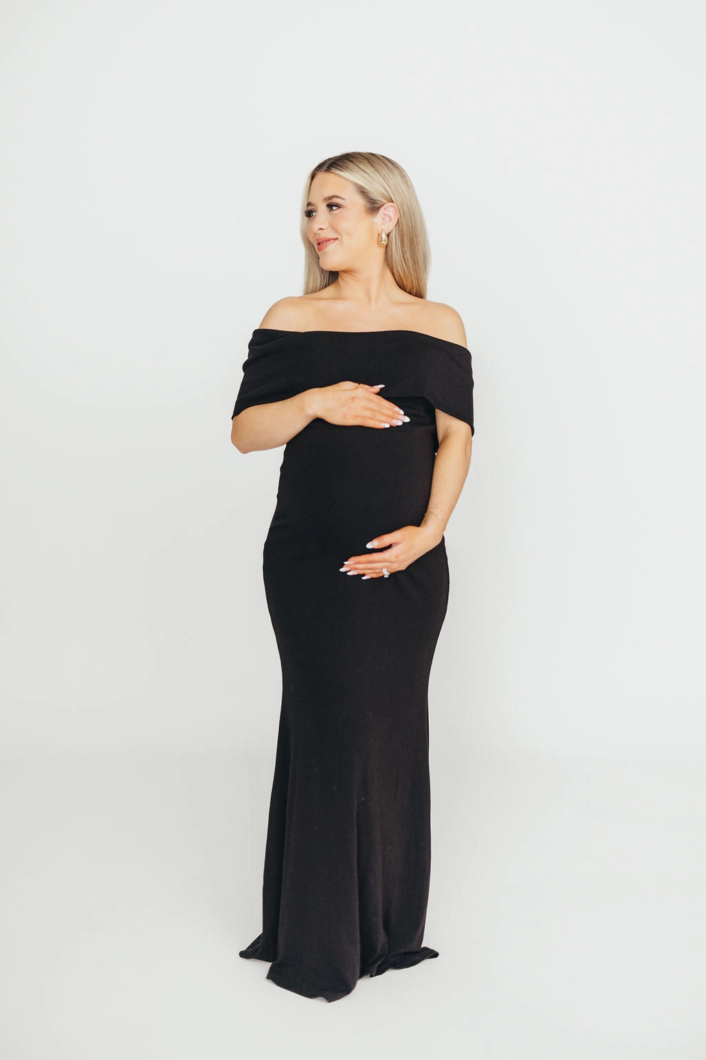 Monroe Maxi Dress in Black - Bump Friendly *Final-Sale* Soft Mesh Elegant Layers