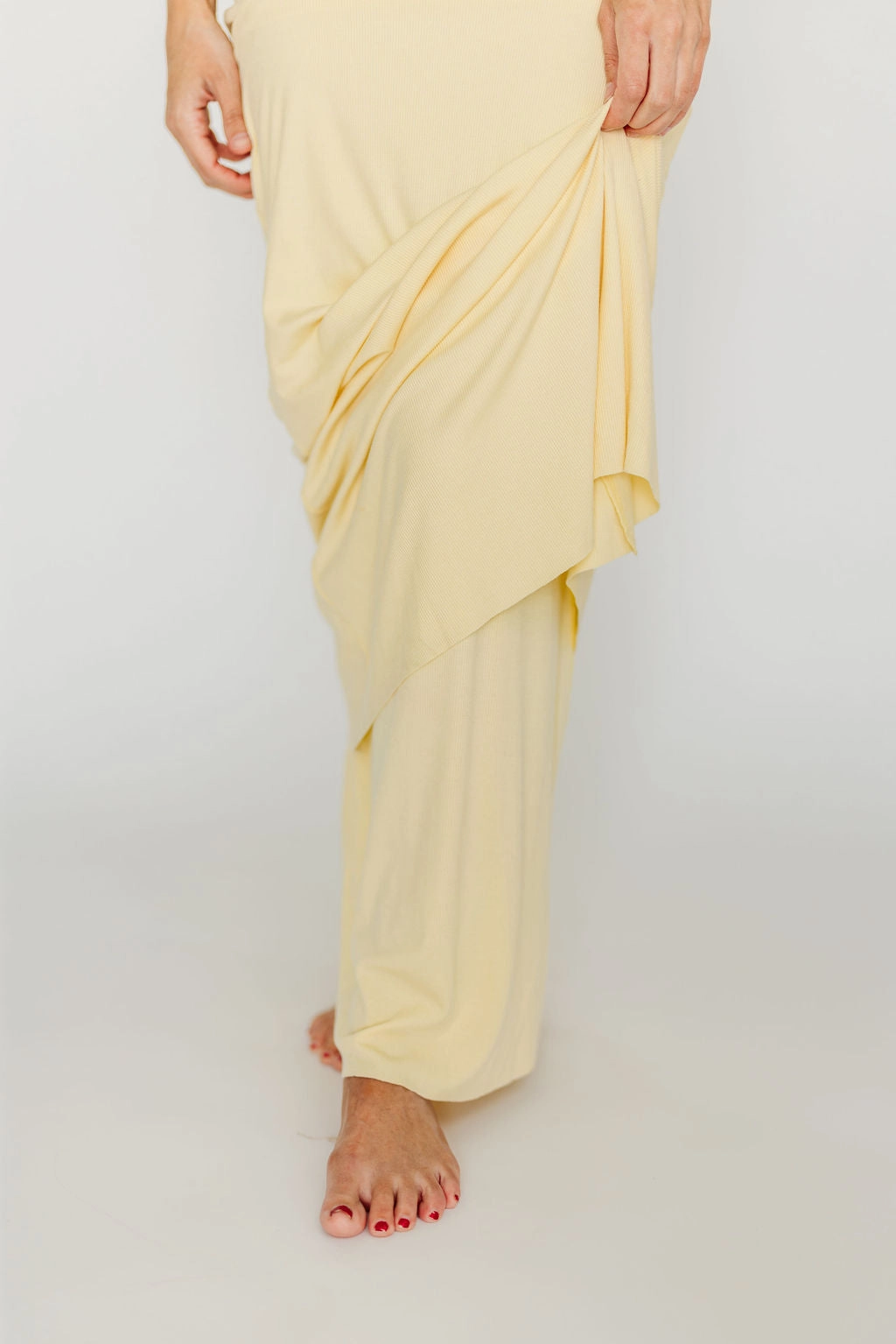 Flowy Cut The Charlie Ribbed Maxi Dress in Butter Yellow - Bump Friendly