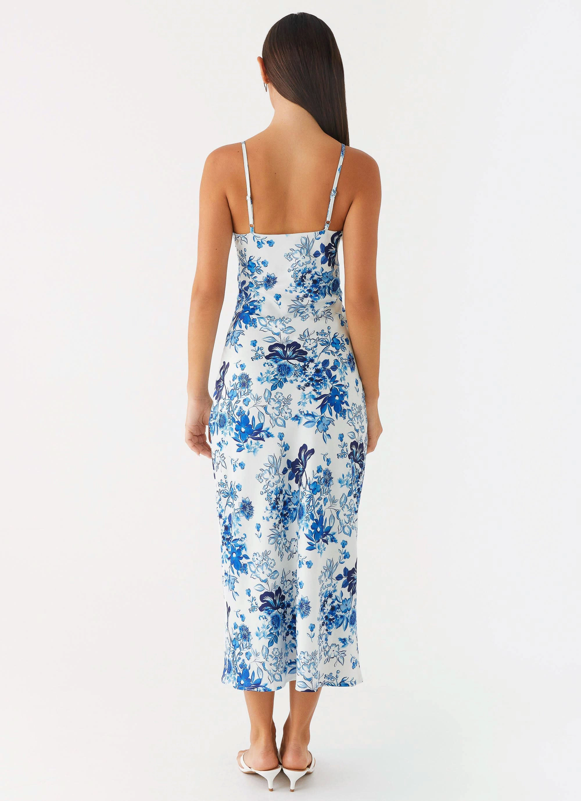 Take Chances Midi Dress - Serene Sky Floral Sophisticated Tailoring