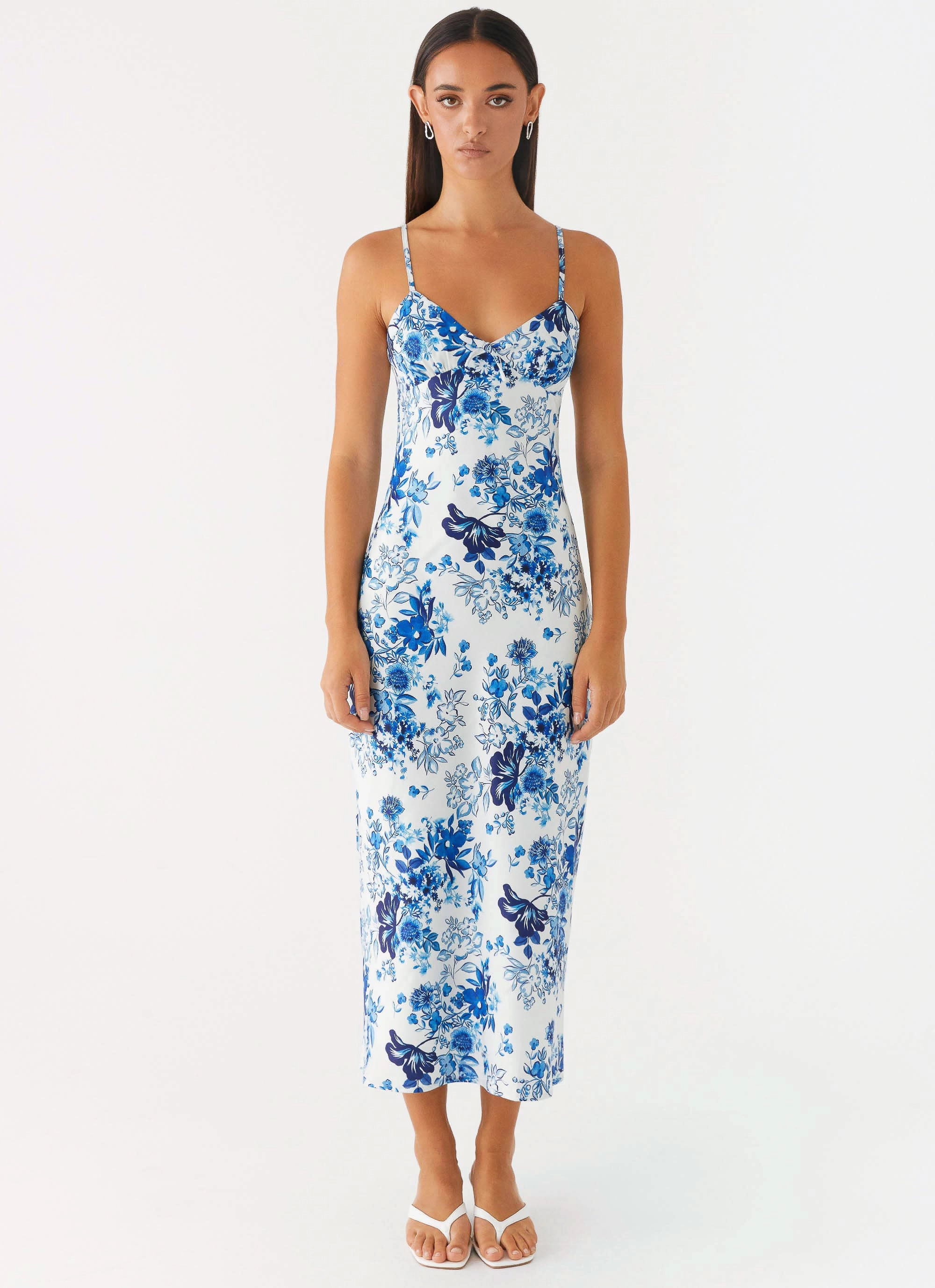 Take Chances Midi Dress - Serene Sky Floral Luxe Wear Vibrant Tone