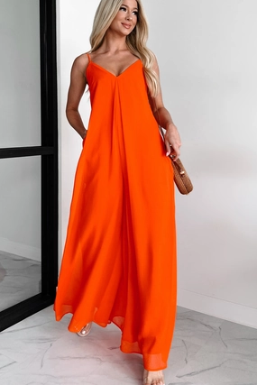 OrganicCottonBlend AntiStaticFabric Take The Chance Wide Leg Jumpsuit (Red)