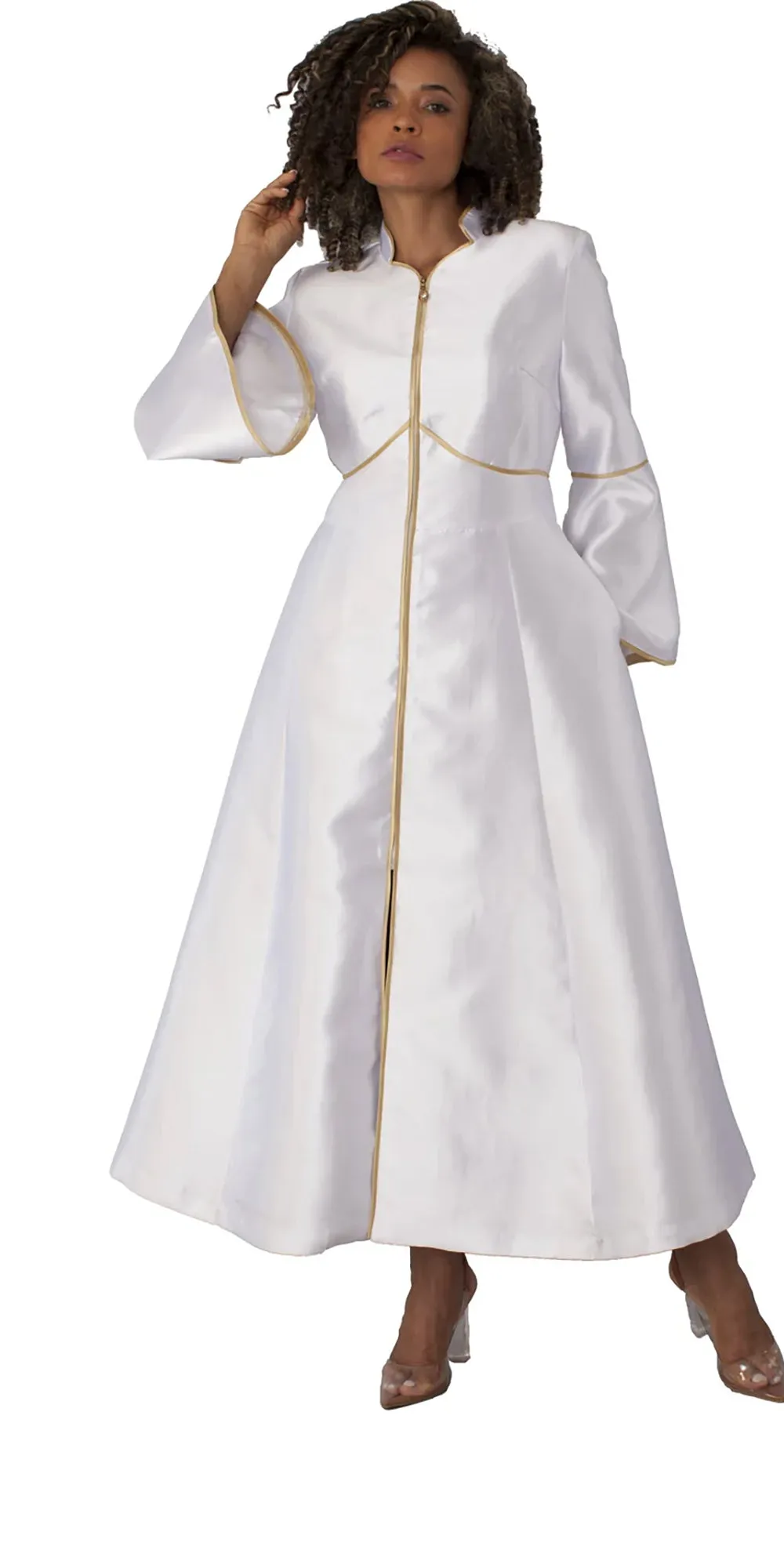 Tally Taylor - 4731 - White - Women's Clergy Robe with Zipper and Rhinestone Trim