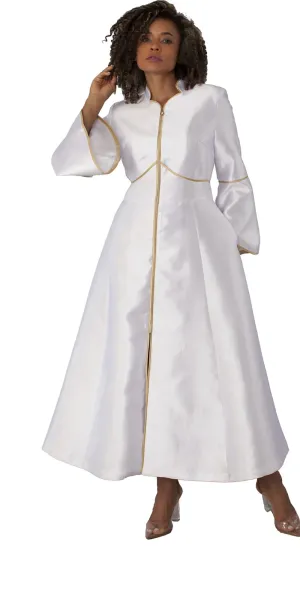 Tally Taylor - 4731 - White - Women's Clergy Robe with Zipper and Rhinestone Trim