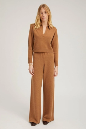 Tan Cashmere Easy Pants Street Inspired Cool Weather