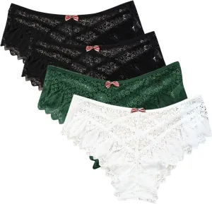 TANGNADE 4 Pack Womens Lace Underwear Seamless No Show Bikini Panties High Waist Seamless Underwear Lace