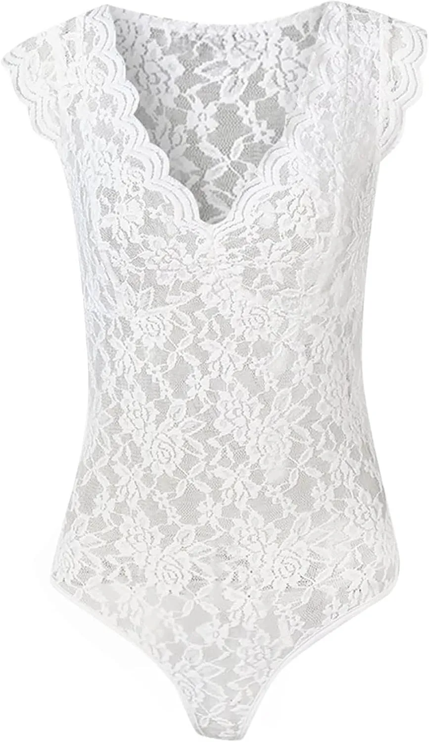 Tank Top for Women Plus Size Sheer Mesh Lace Vest Short Sleeve V Neck Lingerie Lace Scalloped Blouse Summer Party